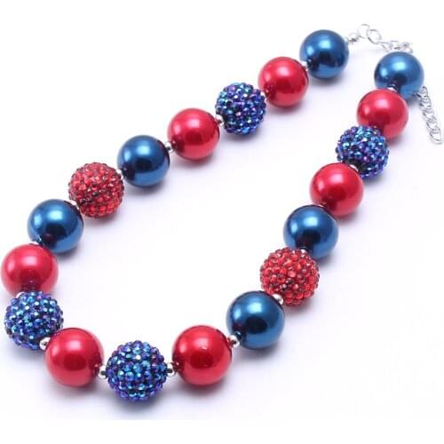 MHS.SUN Cute Red/Navy Blue Beads Necklace For Child/Kids/Girls Chunky Bubblegum Necklace Fashion Forth July Jewelry 2Pcs/lot