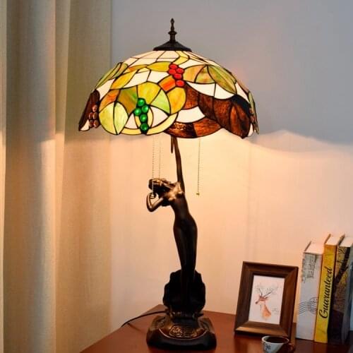 16 inch grape led table lamp Tiffanys stained glass villa living room bedroom bar porch Goddess of girl decorative desk lamps