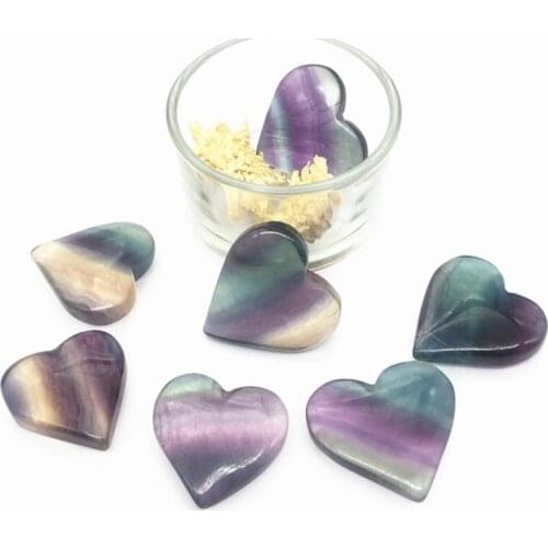 Natural crystal crafts spiritual healing gem stones rainbow fluorite heart for home decoration