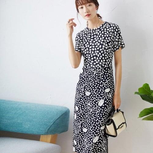 Crepe New silk Cardi fabric slim fit short sleeve dress wrap hip dress long