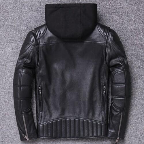 Autumn Winter Genuine Leather Jacket Men Streetweaar Real Leather Coat Man Moto Biker Vintage Cow Leather Jackets V-2220