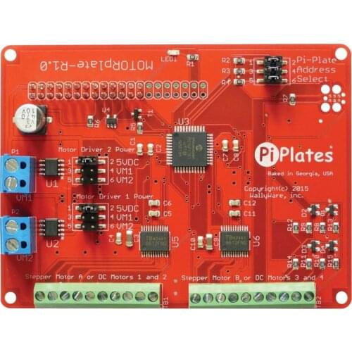 MOTORPLATE - Development Board, Motor Control HAT For Raspberry Pi, 2 x Stepper Motors / 4 x DC Motors