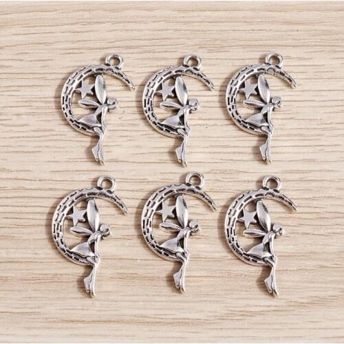 20pcs 14*25mm Alloy Moon Star Angel Charms for Making Cute Drop Earrings Pendant Necklaces Keychain DIY Handmade Jewelry Finding