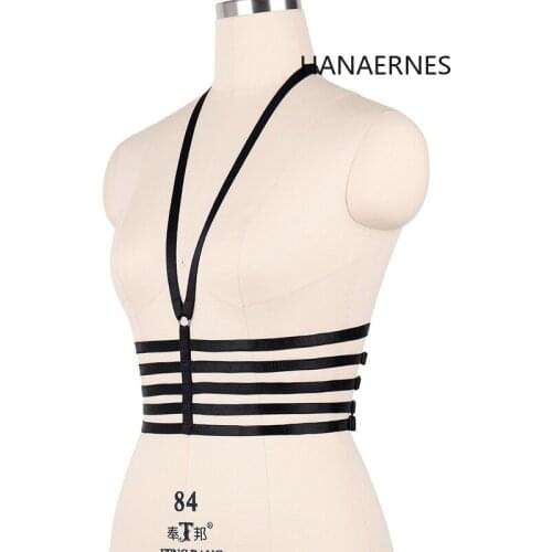 HANAERNES Pastel Goth Womens Festival Clothing Body Harness Adjustable Black Bra Punk Collocation Strap Shirt Harness Clothes