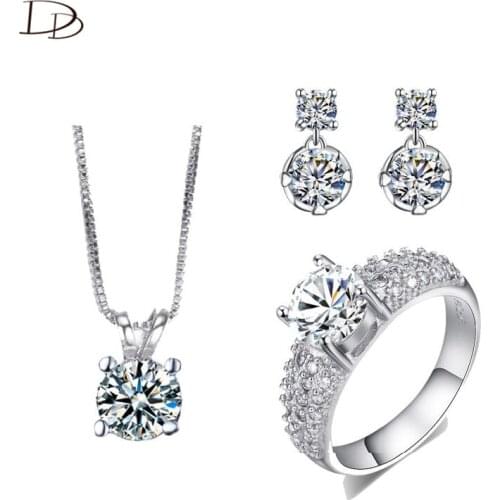 Luxury womens jewelry sets AAA rhinestone ring pendant necklace brinco sets white gold color engagement jewellery gifts ASM017