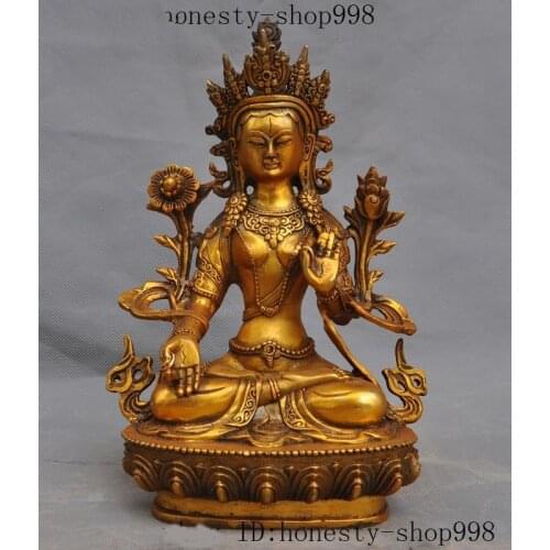 Christmas 9"Old Tibet buddhism Joss bronze Gilt White tara kwan-yin GuanYin buddha statue halloween