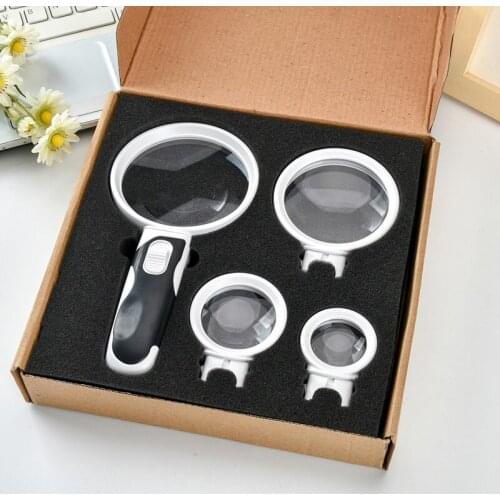 Four lens high power reading appreciation maintenance hand held magnifier 2.5 times 5 times 10 times 16 times