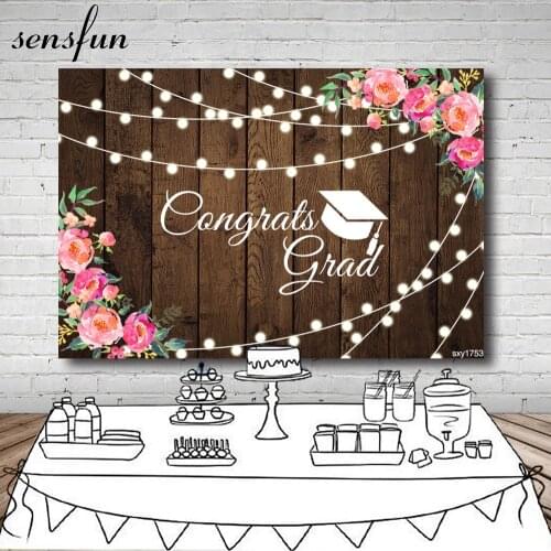 Sensfun Bachelor cap Graduation Backdrop For Photo Studio Wood Flowers Lights Photography Backgrounds 7x5ft Vinyl Polyester