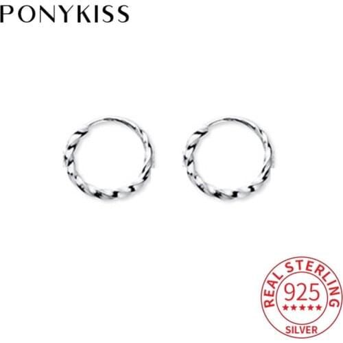 PONYKISS 100% S925 Sterling Silver Twist irregular Hoop Earrings for Women Party Delicate Elegant Accessory minimlist Gift