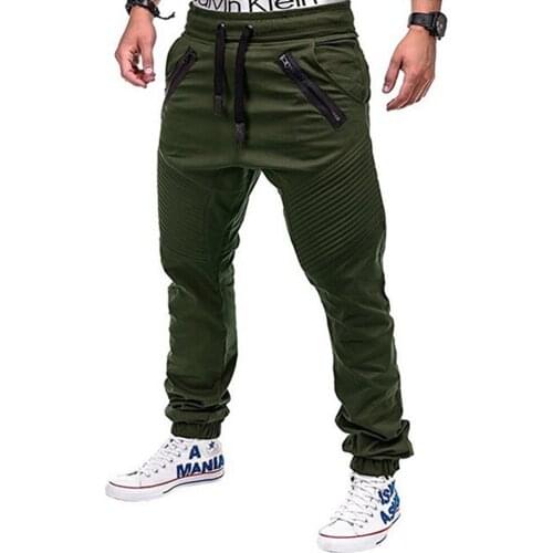 Autumn Men Pants Hip Hop Harem Joggers Pants New Male Trousers Mens Solid Striped Pleated Cargo Pants Skinny Fit Sweatpants