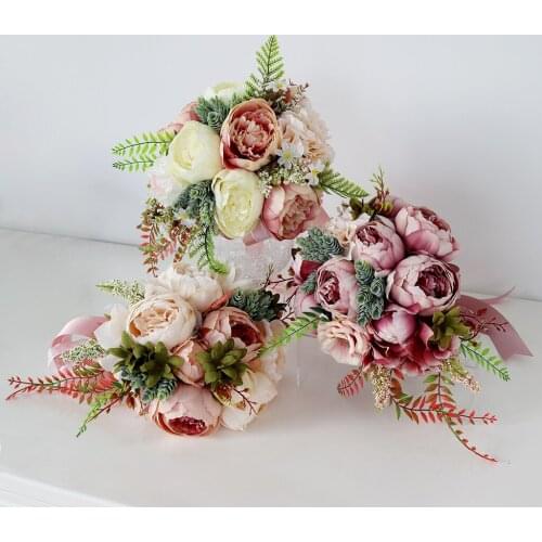 2x Wedding Bride Bouquet Artificial Peony Flower Party Flower Girl Accessory