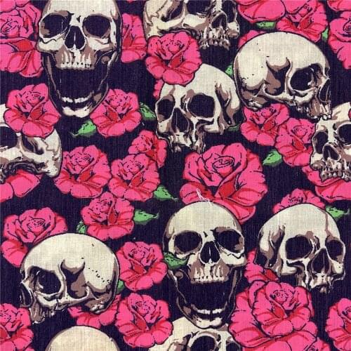Width 145cm ViaPhil Rose skull Plain Cotton Polyester Fabric Vintage Antique Washed Effect Patchwork Tissue sewing Mask shirt