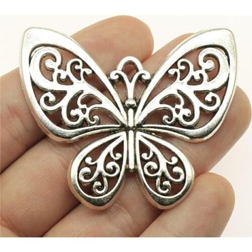 WYSIWYG 2pcs Charms Hollow Butterfly 50x57mm Antique Pendant Fit Vintage Tibetan Bronze Silver Color DIY Handmade Jewelry