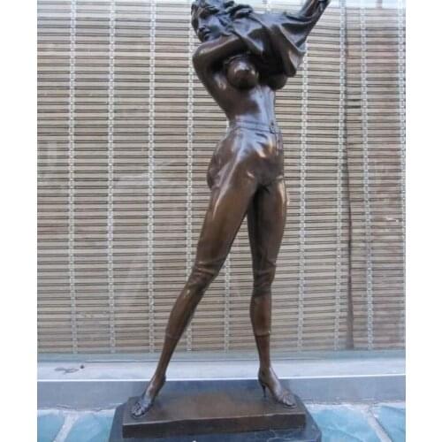 21"Western Art nude tog woman Bronze & Base Marble sculpture