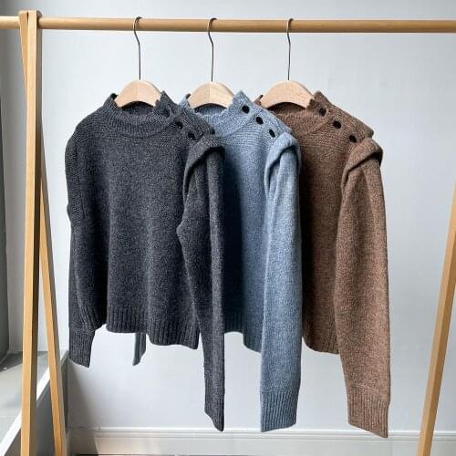 2021 Early Autumn New Retro Button Thread Round Neck Cashmere Sweater Women Thin Knitted Cardigan