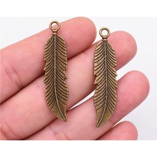 10pcs 45x11mm Antique Bronze Plated Leaf Or Feather Charms Pendant DIY Handmade Jewelry Accessories