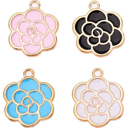 10Pcs Drop Oil Enamel Flower Charms Making Fashion Colorful Rose Pendant Womens Earrings DIY Jewelry Making Supplies Wholesale