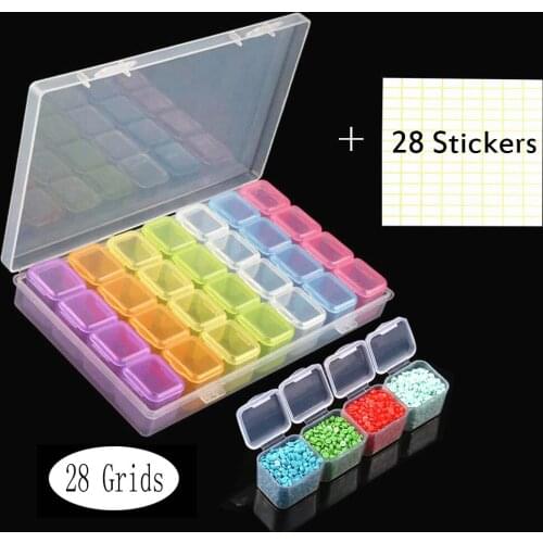 28 Slots Colorful Plastic Storage Box Nail Art Decorating Tool Container Pill Box Jewelry Box Display Case Makeup Organizer