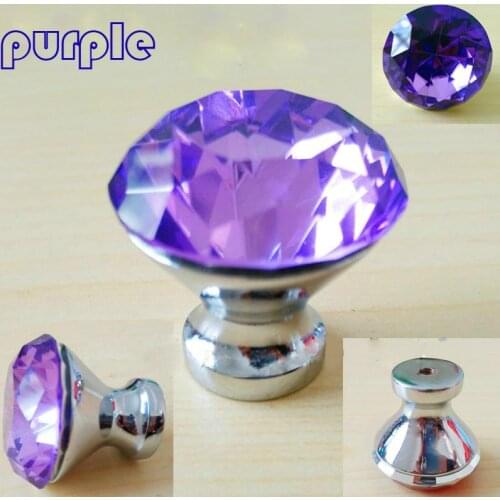 30mm 40mm colourful glass crystal drawer tv cabinet knobs pull silver purple red light blue kitchen cabinet cupboard door handle