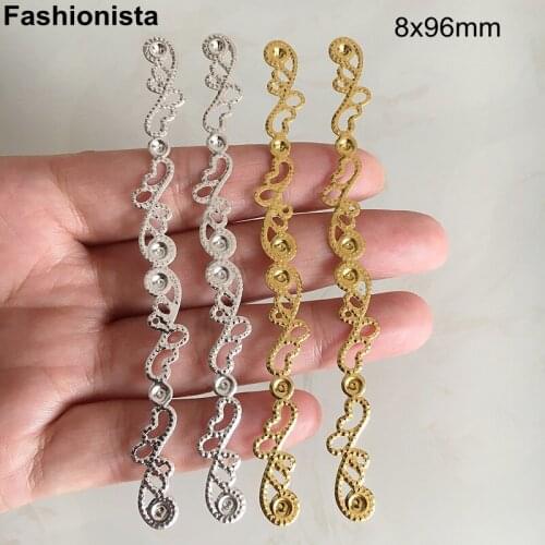 50 pcs - Metal Long Filigree Embellishment 8x96mm Gold/Silver-color,Flower Pattern Jewelry Materials Handmade Crafts -F