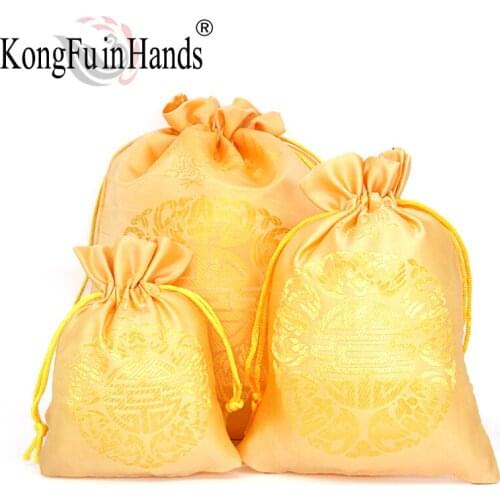 Large Capacity Adjustable Storage Bags Rope Decoration Jewelry Packing Candy Necklace Golden Color Bag Simple Christmas Gift