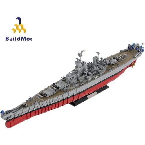 BuildMoc WW2 Soldiers Military World War 2 Weapons Warship Iowa-Class Battleship Building Blocks Bricks WW2 Weapon Toys For Boys
