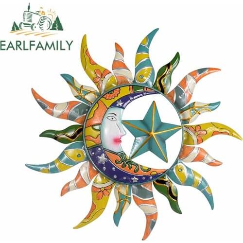 EARLFAMILY 13cm x 12.7cm For Sun Moon And Stars Funny Car Stickers Vinyl Car Wrap Decal Fashion DIY Waterproof Decoration