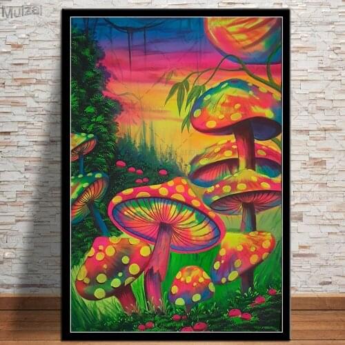Art Poster Psychedelic Trippy Mind Visual Mushroom Education Canvas Painting Retro Wall Pictures Prints for Kids Room Home Decor