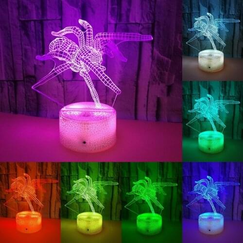Led Night Light for Bedroom Decor 3D Lamp Colorful Remote Control Touch Kids Children Birthday Gift 3D Spider Figure Table Lamp