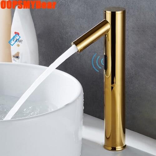 Infrared Motion Sensor Faucet Bathroom Smart Touchless Gold Tap Wash Basin Copper Sink Automatic Black Robinet Torneira Banheiro