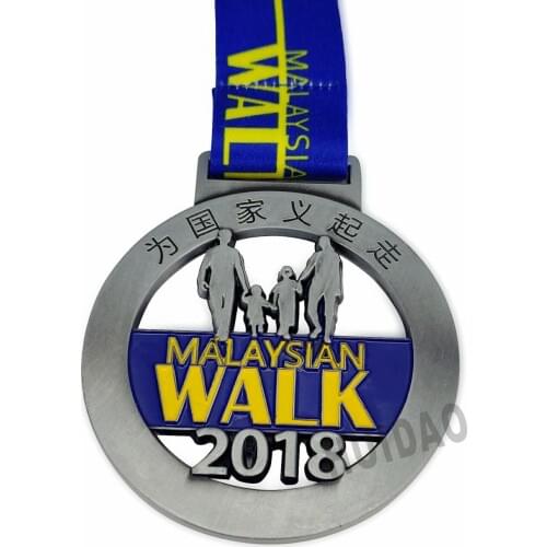 Custom Metal Medal with Plating Gray Color Medal 3KM Family Outdoor Walk Medal Hollow Out Design