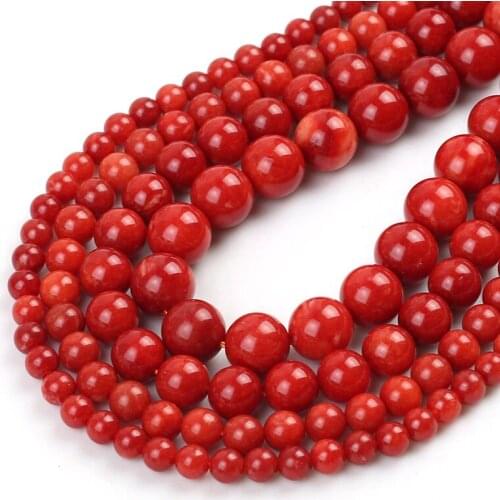 Red Coral Round Loose Beads Natural Stone Beads For Jewelry Making DIY Charms Bracelet Accessories 15"strand 4/6/8/10mm