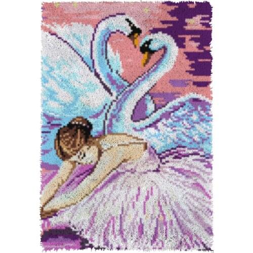 Latch Hook Kits DIY swan Dance Carpet Rug Plush Wall Tapestry Kits Crochet Floor Mat Thick Yarn Cushion Arts & Crafts