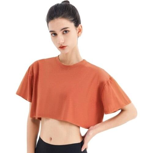 Summer Women Running T-Shirts Sports Breathable Elastic Fitness Outdoor Cotton Loose Yoga Top Tracksuit Gym Sportswear