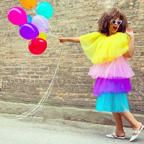 Tiered Rainbow Summer Dress High Street Dresses Women’s Robes Tea-Length Mix Colors Prom Gowns Customized Free Ship