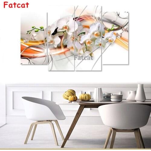 Orchid natural scenery 4 pieces set full square, round diamond painted cross - embroidered Mosaic home decoration picture PP1412