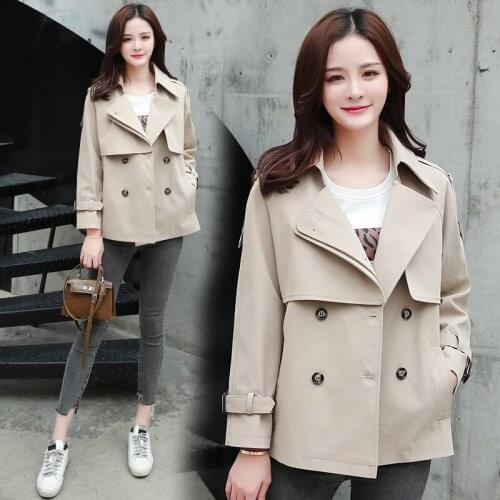 Mujer Outwear Womens 2020 Spring Autumn Korean Trend Trench Coat Women Slimming Double Breasted Ladies Black Windbreaker Q281