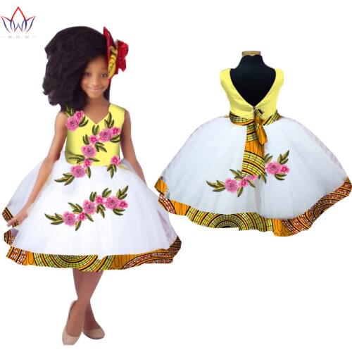 African Girl Dress Sleeveless Princess Dress Danshiki African Dresses Children Girl Print Lace Dress Can Customize KG655