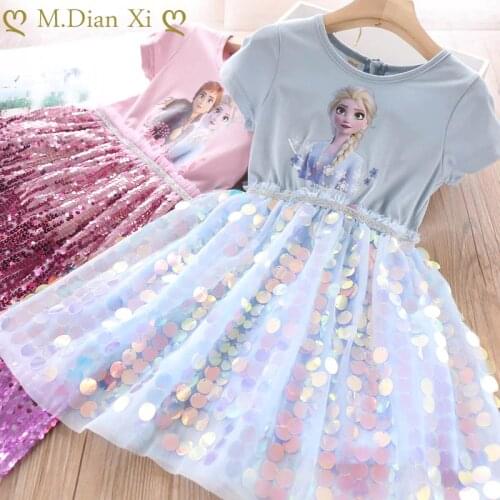 Girls Princess Summer Sequins Dresses Elsa Anna Toddler Cospaly Dress Kids Tutu Birthday Party Clothes for Children Ball Gown