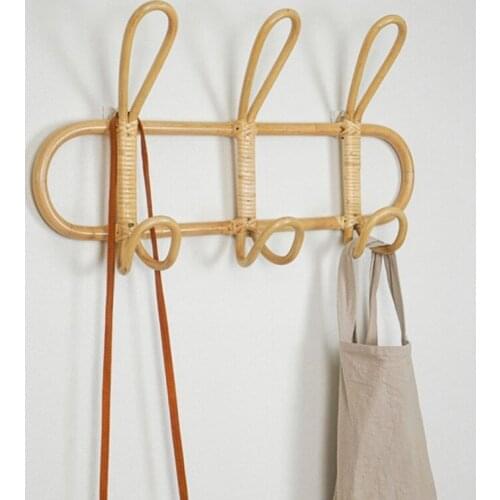 Rattan Wall Hooks Kids Garments Organizer Rack Clothes Hat Hanging Hook Rattan Hanger Kids Room Decor Hanger