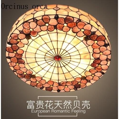 European style shell led ceiling lamp living room bedroom study Mediterranean creative ultra thin round ceiling lamp