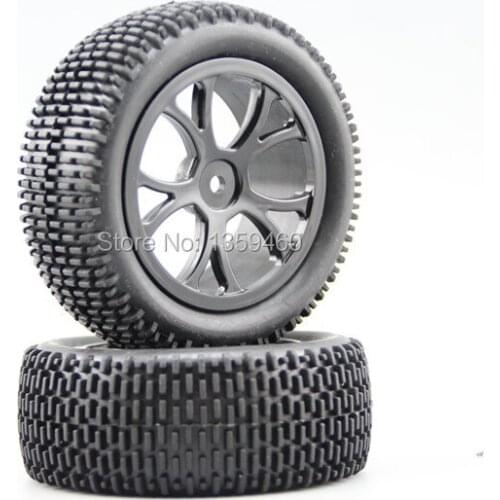 Pre-Glued 4pcs 1/10 Buggy Tires Tyre Lineae Y spoke 15% Reinforced Nylon Black Wheel Rim fits for 1:10 4WD Buggy Car 1/10 Tire
