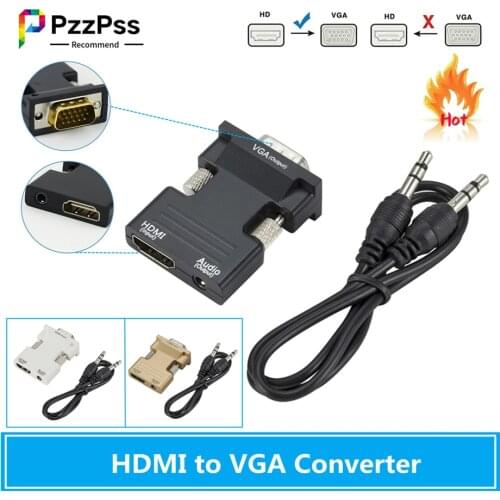 PzzPss HDMI-compatible Female to VGA Male Converter 3.5mm Audio Cable Adapter 1080P FHD Video Output for PC Laptop TV Monitor