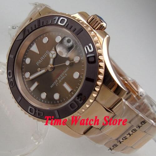 Luxury 41mm Parnis Gold case coffee dial sapphire glass date magnifier 5ATM 21 jewels MIYOTA Automatic mens watch men 909