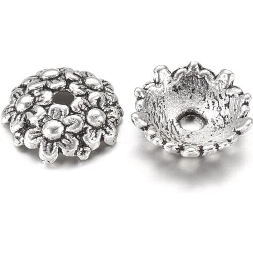 50pc Tibetan Silver Color Flower Bead Caps for Jewelry Making 11X3.5mm hole: 2mm