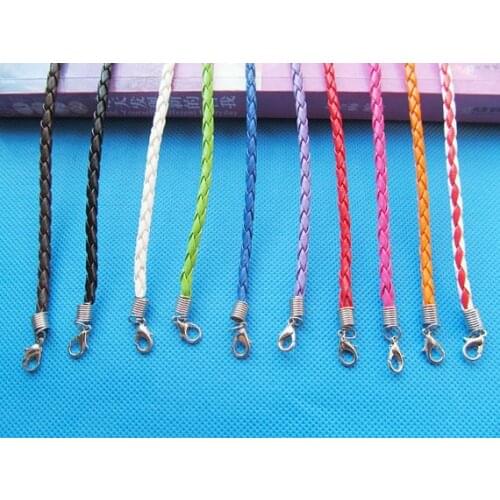50pcs 4mm Faux Braid Leather Bracelet Cord,1.8inch Extender Chain,12x7mm Lobster Clasp,DIY Accessory Jewelry Making