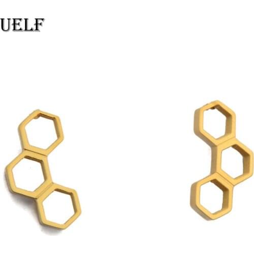 Uelf New Fashion Molecule Ear Climbers Earrings for Women Simple Korean Geometric Stud Earrings Stainless Steel Jewelry Gifts
