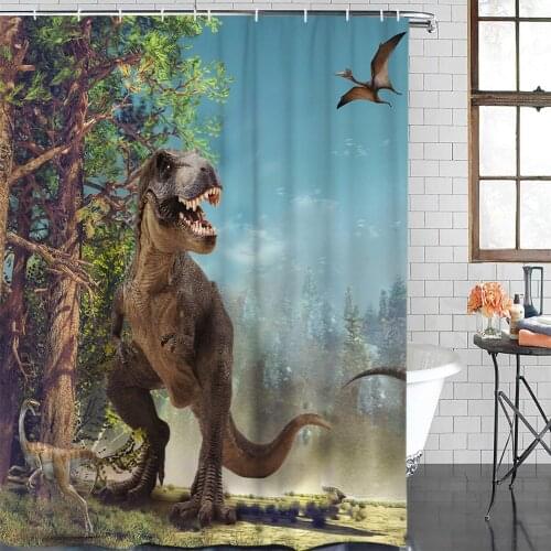 Jurassic 3D Dinosaur Virgin Forest Shower Curtain Polyester Fabric Bathroom Home Decor Waterproof Shower Curtains with Hooks