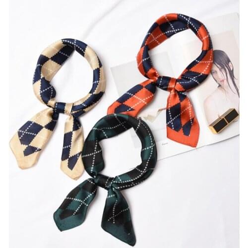 Yishine 20pc Mix Colors Multifunction Plaid Printed Womens Satin Small Square Wraps Scarves Shaw Polyester Silk Scarf