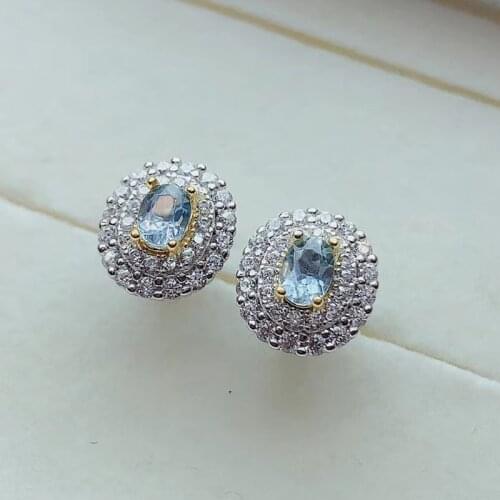 CoLife Jewelry Small Silver Stud Earrings for Daily Wear 3*4mm Natural Aquamarine Earrings 925 Silver Aquamarine Jewelry